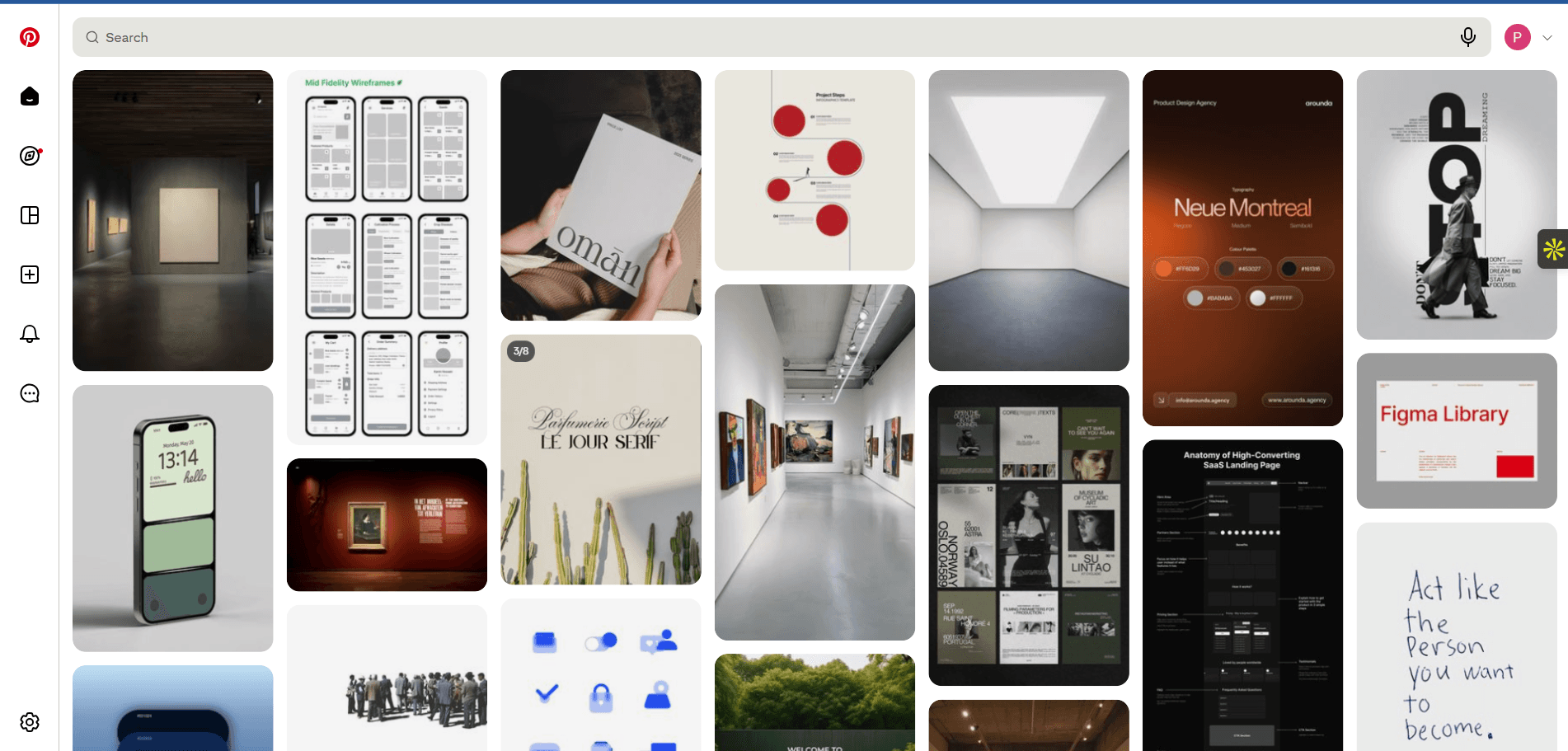 Zincad inspiration board and gallery planning view